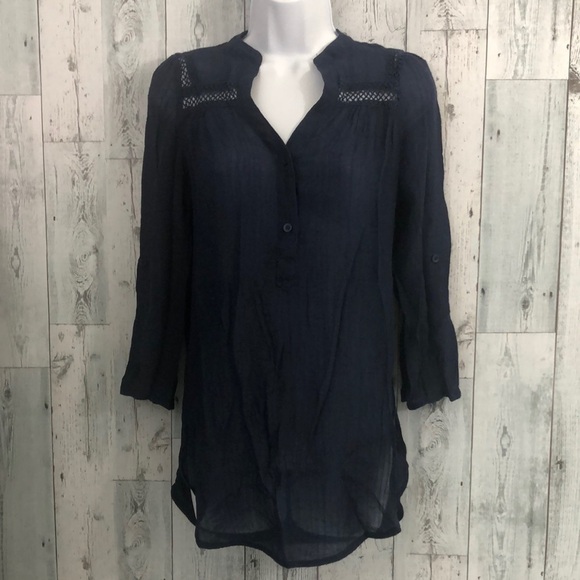 Market & Spruce Dark Blue Roll Tab Tunic Top Small - Picture 1 of 11